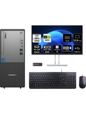 Lenovo Thinkcentre Neo 50T i5 13400 RTX 5050 8GB Masaüstü Bilgisayar 16GB RAM 512GB SSD 23.8" FHD Win11 Pro + Per4 USB 12UB000BTRP881