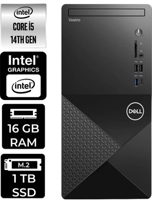 Dell Vostro 3030MT i5 14600 Masaüstü Bilgisayar 16GB RAM 1TB SSD Win11 Pro + Per4 USB N6014VDT3030MTP342
