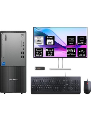 Lenovo Thinkcentre Neo 50T i7 13700 Masaüstü Bilgisayar 16GB RAM 4TB SSD 23.8" FHD FreeDOS + Per4 USB 12UB000HTRP604