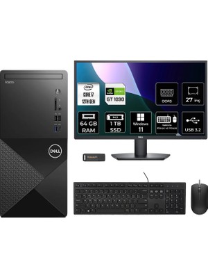 Dell Vostro 3030MT Intel Core I7 12700 64GB 1tb SSD GT1030/4GB 27" Fhd Monitör W11P Masaüstü Bilgisayar & Per4 USB Bellek N6007VDT3030MTP1074