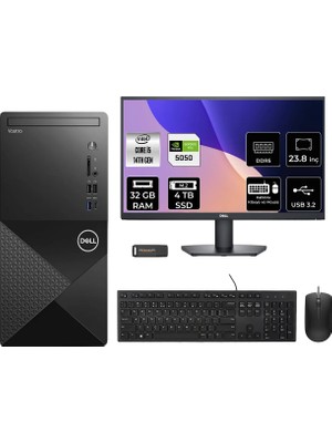 Dell Vostro 3030MT Intel Core I5 14600 32GB 4tb SSD RTX5050/8GB 23.8" Fhd Monitör Fdos Masaüstü Bilgisayar & Per4 USB Bellek N6014VDT3030MTP848