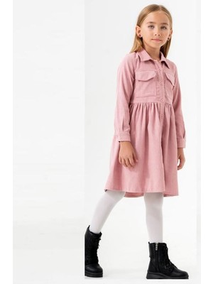 Rapapa Kız Çocuk Uzun Kollu Düğmeli Elbise - Pembe 1549 P
