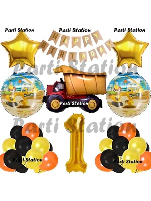 Parti Station Inşaat Konsept Kamyon Balon Set 1 Yaş Inşaat Tema Kamyon Doğum Günü Balon Set
