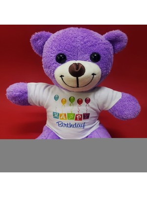 Similar Happy Birthday Tişörtlü Peluş Mor Ayıcık