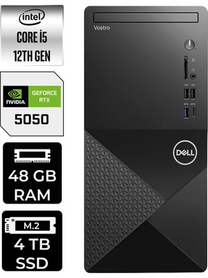 Dell Vostro 3030MT i5 12400 RTX 5050 8GB Masaüstü Bilgisayar 48GB RAM 4TB SSD Win11 Pro + Per4 USB N6004VDT3030MTP592