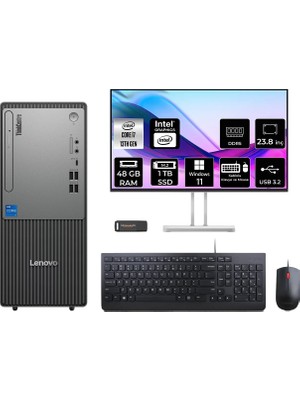 Lenovo Thinkcentre Neo 50T i7 13700 Masaüstü Bilgisayar 48GB RAM 1TB SSD 23.8" FHD Win11 Home + Per4 USB 12UB000HTRP630