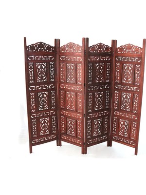 Livenda Ahşap Maun Rengi El Oyması Paravan