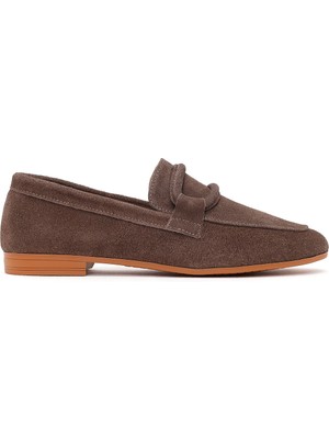 Derimod Kadın Vizon Tokalı Süet Deri Maskülen Loafer 26PFD350110