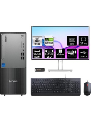 Lenovo Thinkcentre Neo 50T i7 13700 Masaüstü Bilgisayar 96GB RAM 512GB SSD 27" FHD Win11 Home + Per4 USB 12UB000HTRP1057