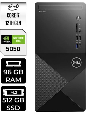 Dell Vostro 3030MT i7 12700 RTX 5050 8GB Masaüstü Bilgisayar 96GB RAM 512GB SSD Win11 Pro + Per4 USB N6007VDT3030MTP597