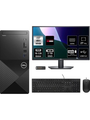 Dell Vostro 3030MT Intel Core I5 14600 16GB 2tb SSD RX550/4GB 27" Fhd Monitör Fdos Masaüstü Bilgisayar & Per4 USB Bellek N6014VDT3030MTP963