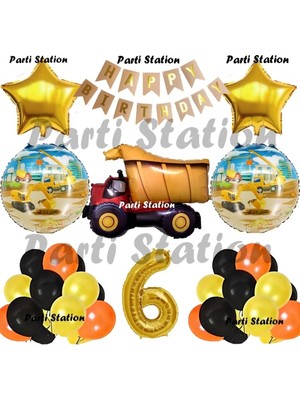 Parti Station Inşaat Konsept Kamyon Balon Set 6 Yaş Inşaat Tema Kamyon Doğum Günü Balon Set