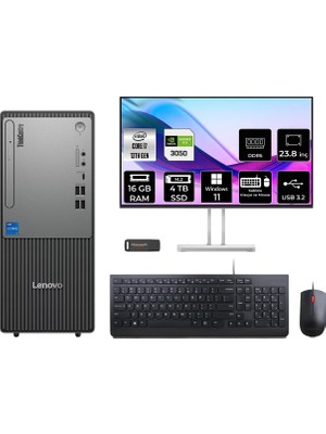 Lenovo Thinkcentre Neo 50T i7 13700 RTX 3050 Masaüstü Bilgisayar 16GB RAM 4TB SSD 23.8" FHD Win11 Home + Per4 USB 12UB000HTRP804