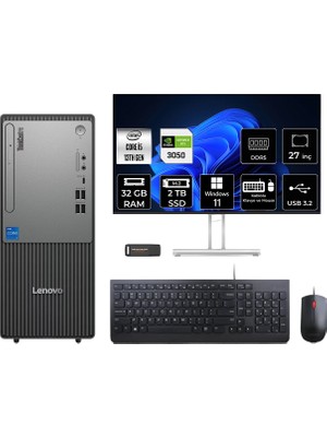 Lenovo Thinkcentre Neo 50T Intel Core I5 13400 32GB 2tb SSD RTX3050/6GB 27" Fhd Monitör W11P Masaüstü Bilgisayar & Per4 USB Bellek 12UB000BTRP1127