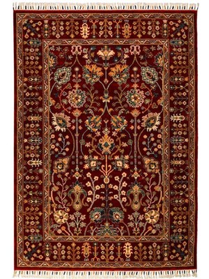 Çam Halı Sultani 820 Kırmızı Yün ve Bambu ile Özel Tezgahlarda Üretilen Otantik Desenli El Emeği Modern Uşak Halısı