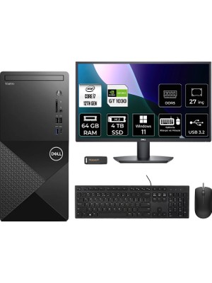 Dell Vostro 3030MT Intel Core I7 12700 64GB 4tb SSD GT1030/4GB 27" Fhd Monitör W11P Masaüstü Bilgisayar & Per4 USB Bellek N6007VDT3030MTP1076