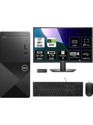 Dell Vostro 3030MT i7 12700 RTX 3050 Masaüstü Bilgisayar 32GB RAM 4TB SSD 27" FHD Win11 Home + Per4 USB N6007VDT3030MTP1108