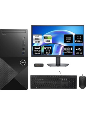 Dell Vostro 3030MT Intel Core I5 12400 48GB 1tb SSD RTX5050/8GB 23.8" Fhd Monitör Fdos Masaüstü Bilgisayar & Per4 USB Bellek N6004VDT3030MTP850