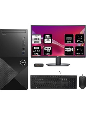 Dell Vostro 3030MT Intel Core I5 12400 48GB 1tb SSD 27" Fhd Monitör Fdos Masaüstü Bilgisayar & Per4 USB Bellek N6004VDT3030MTP910