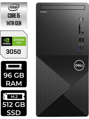 Dell Vostro 3030MT i5 14600 RTX 3050 Masaüstü Bilgisayar 96GB RAM 512GB SSD Win11 Pro + Per4 USB N6014VDT3030MTP537
