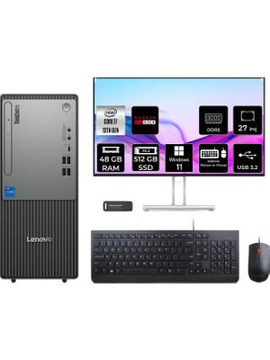 Lenovo Thinkcentre Neo 50T i7 13700 Masaüstü Bilgisayar 48GB RAM 512GB SSD 27" FHD Win11 Home + Per4 USB 12UB000HTRP989