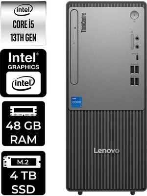 Lenovo Thinkcentre Neo 50T i5 13400 Masaüstü Bilgisayar 48GB RAM 4TB SSD Win11 Home + Per4 USB 12UB000BTRP332