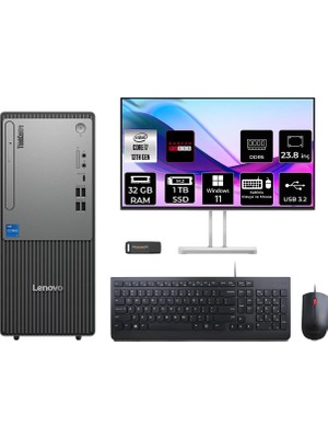 Lenovo Thinkcentre Neo 50T i7 13700 Masaüstü Bilgisayar 32GB RAM 1TB SSD 23.8" FHD Win11 Home + Per4 USB 12UB000HTRP686