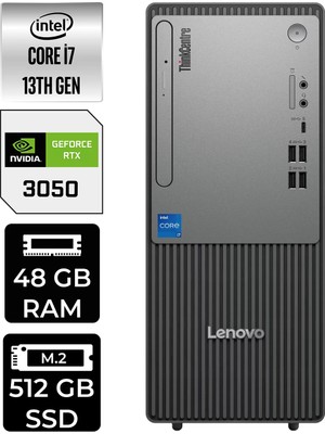 Lenovo Thinkcentre Neo 50T i7 13700 RTX 3050 Masaüstü Bilgisayar 48GB RAM 512GB SSD FreeDOS + Per4 USB 12UB000HTRP489