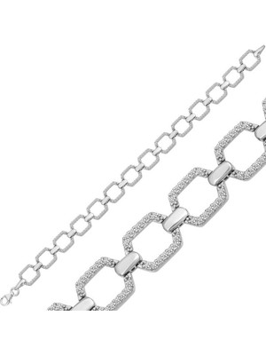 DMR Elegance Gümüş Kare Taşlı Kadın Bileklik
