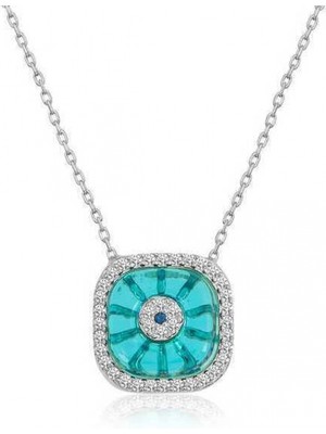 Supertrend Gümüş Rodyum Kare Camgöz Nazar Bayan Kolye