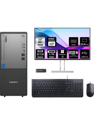 Lenovo Thinkcentre Neo 50T i7 13700 Masaüstü Bilgisayar 32GB RAM 4TB SSD 23.8" FHD Win11 Pro + Per4 USB 12UB000HTRP648