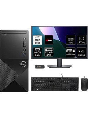 Dell Vostro 3030MT i7 12700 Masaüstü Bilgisayar 64GB RAM 512GB SSD 27" FHD FreeDOS + Per4 USB N6007VDT3030MTP973