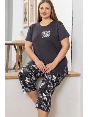 Aydoğan Kadın Inci Büyük Beden Koyu Gri Kapri Pijama Takım 0076