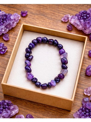 Sufi Tesbih Esans Ve Hediyelik Doğal Ametist Taşı Bileklik – Hakiki Mor Ametist Doğal Taş Elastik Unisex Bileklik
