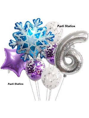 Parti Station Kar Tanesi Frozen Elsa Kış Konsept Snowflake 6 Yaş Balon Konsept Doğum Günü Set Yaş Balon Set