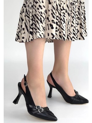 Pazarcan Jedda Siyah Cilt Topuklu Ayakkabı