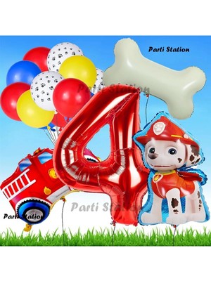 Parti Station Paw Patrol Marshall Itfaiyeci Köpek Konsept 4 Yaş Doğum Günü Parti Balon Set Paw Patrol Kemik Balon