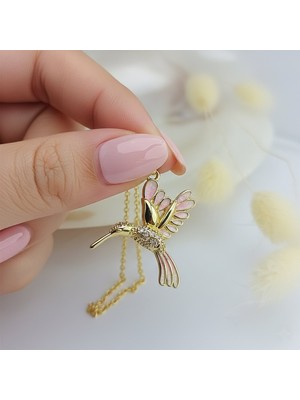 Vaoov 14 Ayar Altın Kaplama Pembe Mineli Arı Kuşu Kolye