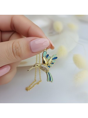 Vaoov 14 Ayar Altın Kaplama Mavi Mineli Arı Kuşu Kolye