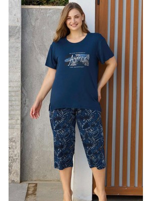 Aydoğan Kadın Inci Büyük Beden Lacivert Kapri Pijama Takım 0278