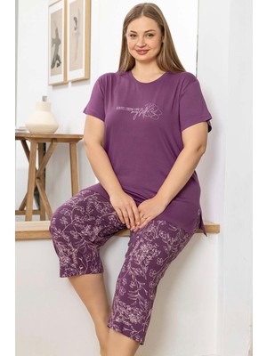 Aydoğan Kadın Inci Büyük Beden Menekşe Kapri Pijama Takım 0067