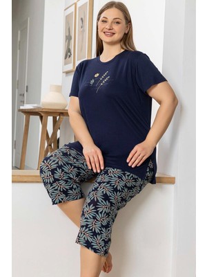 Aydoğan Kadın Inci Büyük Beden Lacivert Kapri Pijama Takım 0073