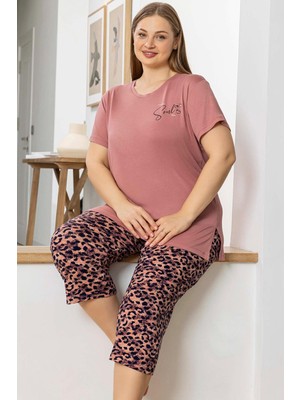 Aydoğan Kadın Inci Büyük Beden Somon Kapri Pijama Takım 0069