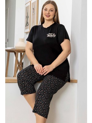 Aydoğan Kadın Inci Büyük Beden Siyah Kapri Pijama Takım 0074