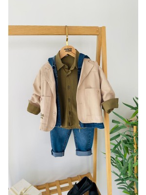 Miniğimin Cicileri Kot Yelekli Ceketli Erkek Çocuk 4 Lü Takım - Bej