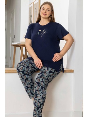 Aydoğan Kadın Inci Büyük Beden Kısa Kol Lacivert Pijama Takım 0058