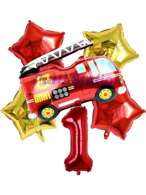 Parti Station Itfaiye Fireman Balon 1 Yaş Doğum Günü Balon Set Araçlar Konsept Itfaiye Balon ve Rakam Balon
