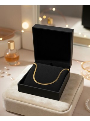Gold Renk 925 Ayar Gümüş Italyan Yassı Ezme Zincir