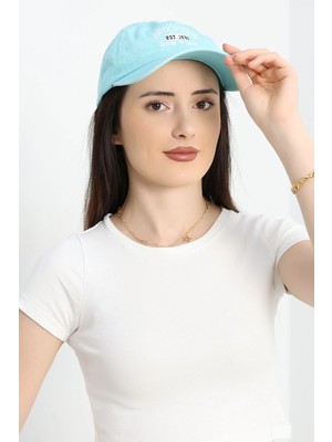 Clodi Unisex Turkuaz Brooklyn Nakışlı Vintage Kanvas Şapka - New York Retro Beyzbol Kep