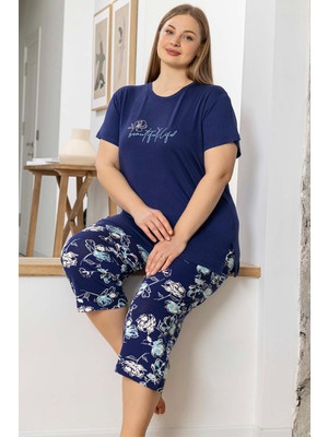 Aydoğan Kadın Inci Büyük Beden Koyu Mavi Kapri Pijama Takım 0066